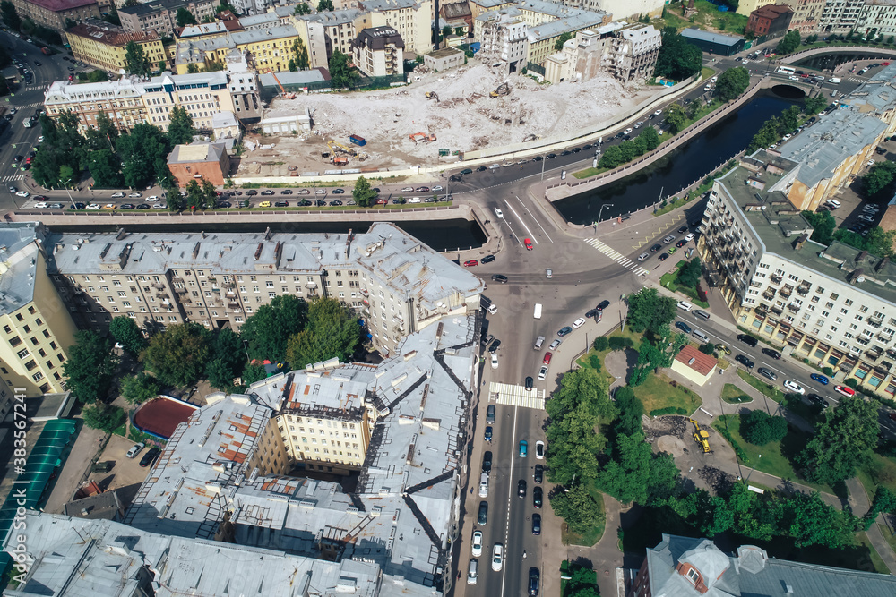 Fototapeta premium Aerial Townscape of Saint Petersburg City. Petrogradsky District