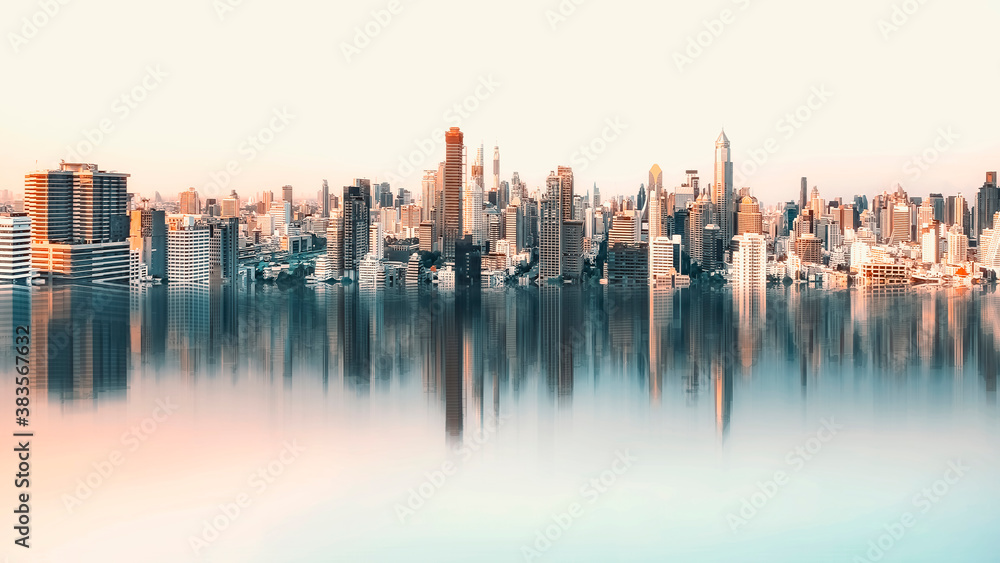 Fototapeta premium Bangkok panorama reflection in daytime