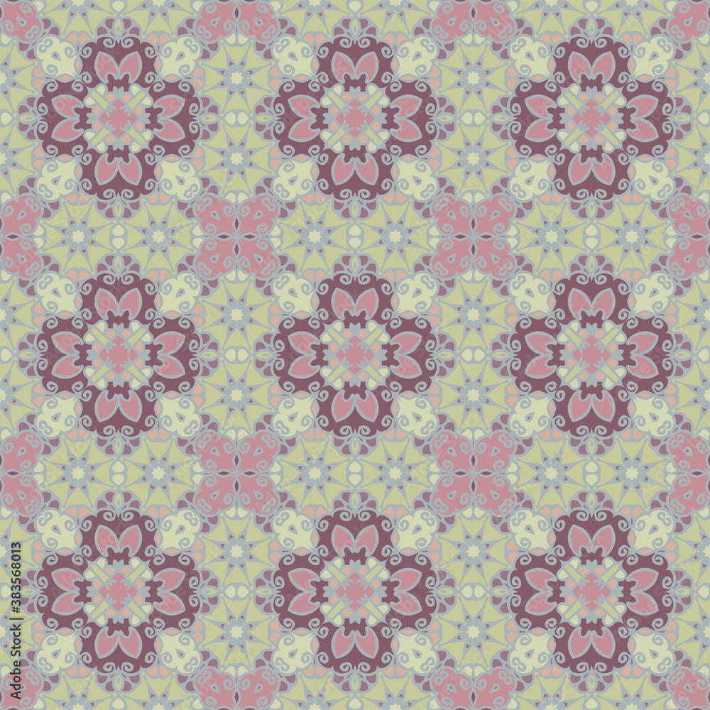 Creative color abstract geometric pattern in green gray pink, vector seamless, can be used for printing onto fabric, interior, design, textile., carpet. Home decor.