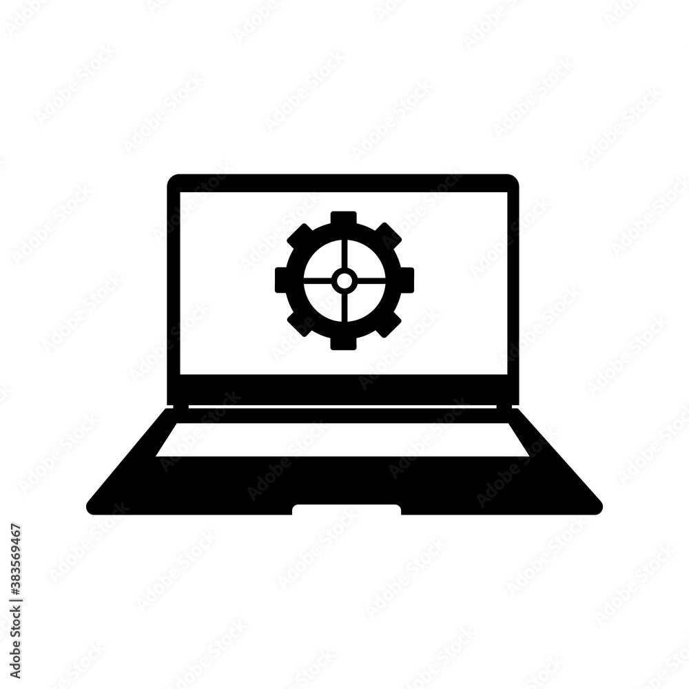 Laptop with pointer or cursor icon isolated Laptop with pointer or cursor icon isolated