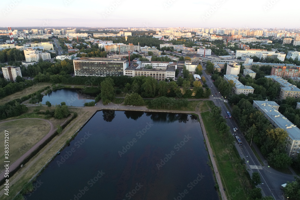 Fototapeta premium Aerial Townscape of Saint Petersburg City. Kalininsky District
