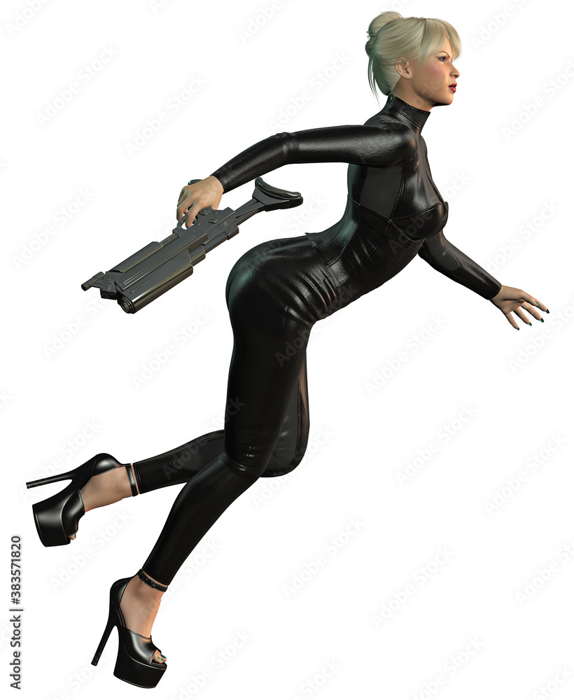 futuristic soldier in black uniform with gun futuristic soldier in black uniform with gun