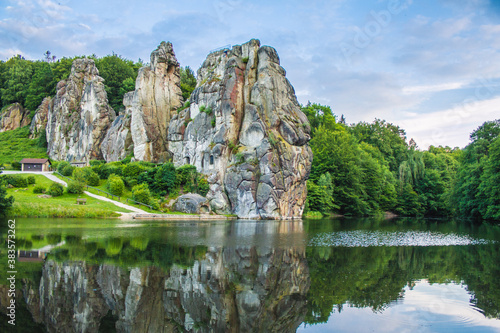 Externsteine. Sandstone rock formation located in the Teutoburg Forest, North Rhine Westphalia, Germany