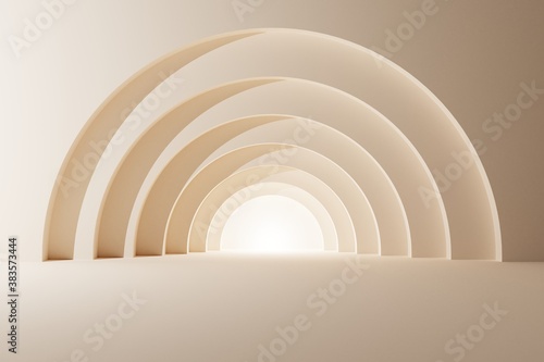 Pastel background arch tunnel with glowing architectural elements 3d illustration