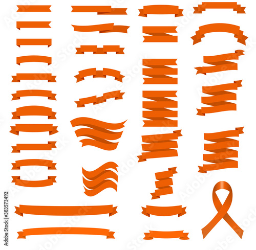 Set of orange ribbons for design, discount offer and gift. Retro style. Flat ribbon illustration isolated on white background.