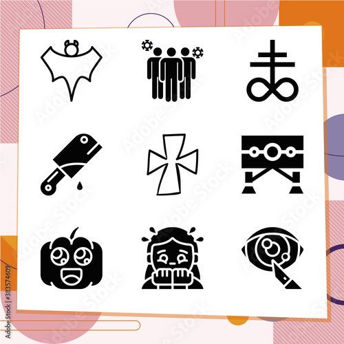 Simple set of 9 icons related to persecution