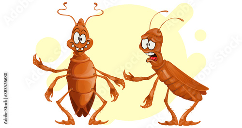 two vector a cockroach in a cartoon style
