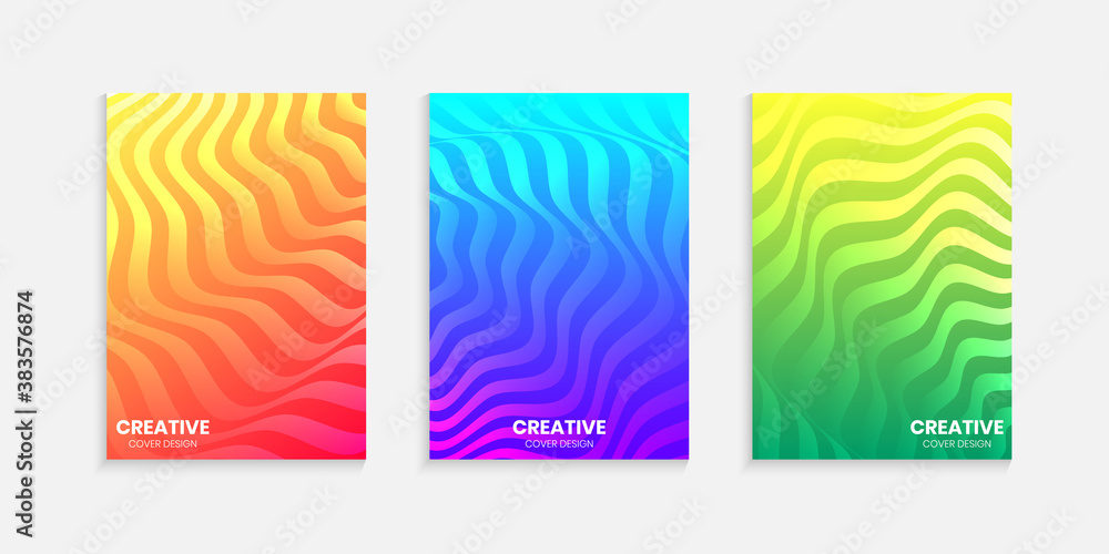 Halftone gradients minimal cover design set with wavy lines