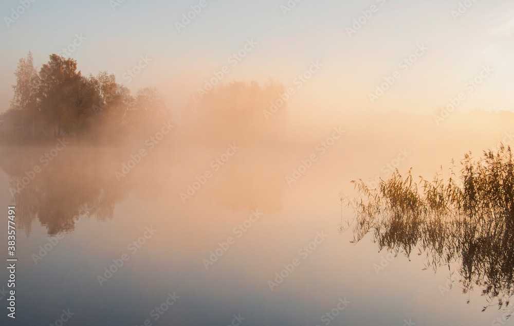 Autumn fog in the morning on the river Autumn fog in the morning on the river