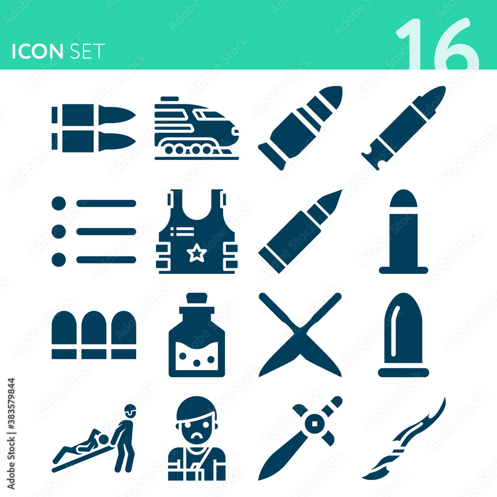 Simple set of 16 icons related to wounds