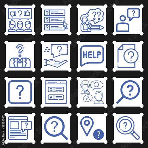 16 pack of question mark  lineal web icons set