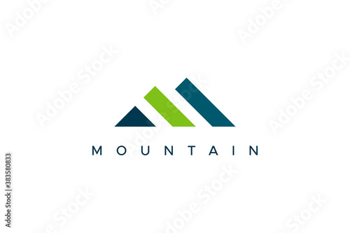 Abstract Mountain Logo. Blue and Green Geometric Shape Initial Letter M isolated on White Background. Usable for Business and Branding Logos. Flat Vector Logo Design Template Element.