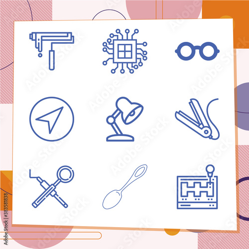 Simple set of 9 icons related to drill
