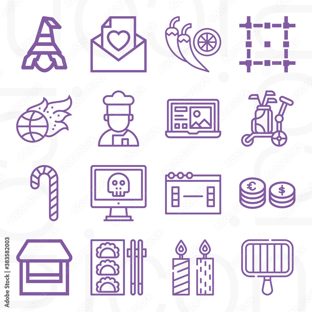 16 pack of glow  lineal web icons set
