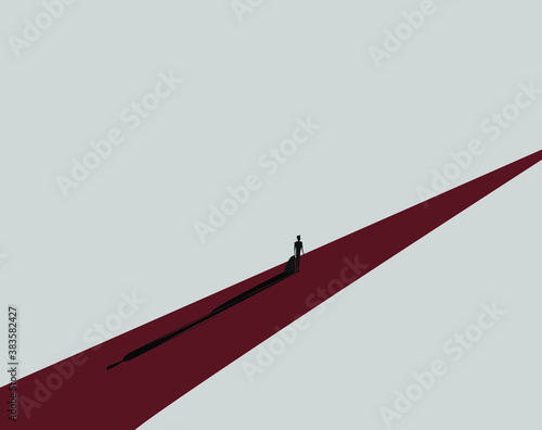 Concept illustration with man standing on the long red way.  Faith, forgiveness and people sins, and way to eternal life
