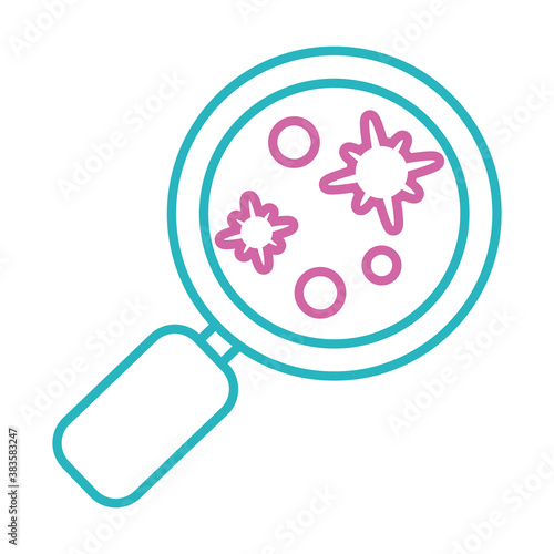 magnifying glass with bacterias icon, line style