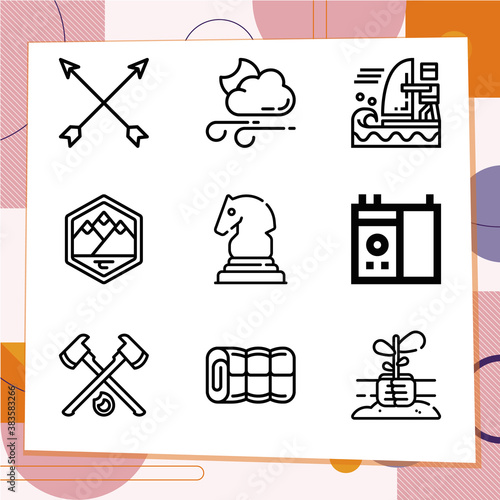 Simple set of 9 icons related to paths