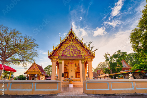 Lopburi / Thailand / July 5, 2020 : Wat Yang Na Rang Si, you can come and pay respect to monks And can also watch ancient ships Located inside the pavilion It's like a museum.