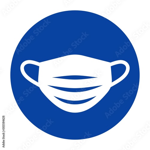 Medical face mask sign. Please wear a face covering. Face mask must be worn. Vector icon isolated on white background.