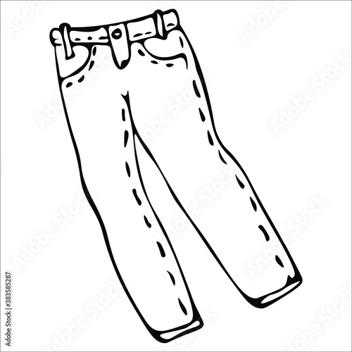 Jeans pants. Single doodle vector illustration. Hand drawn.