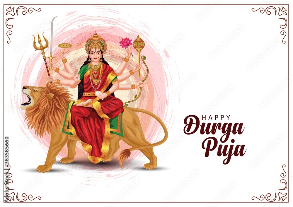 indian God durga in Happy Durga Puja Subh Navratri background. vector ...