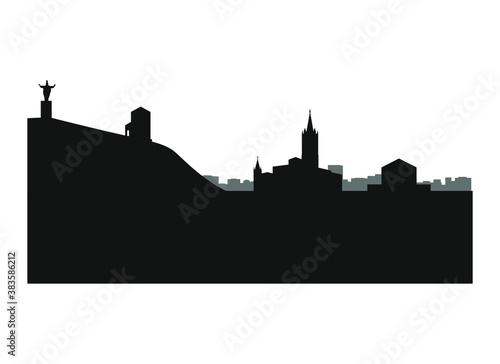 skyline of oviedo city in spain. 