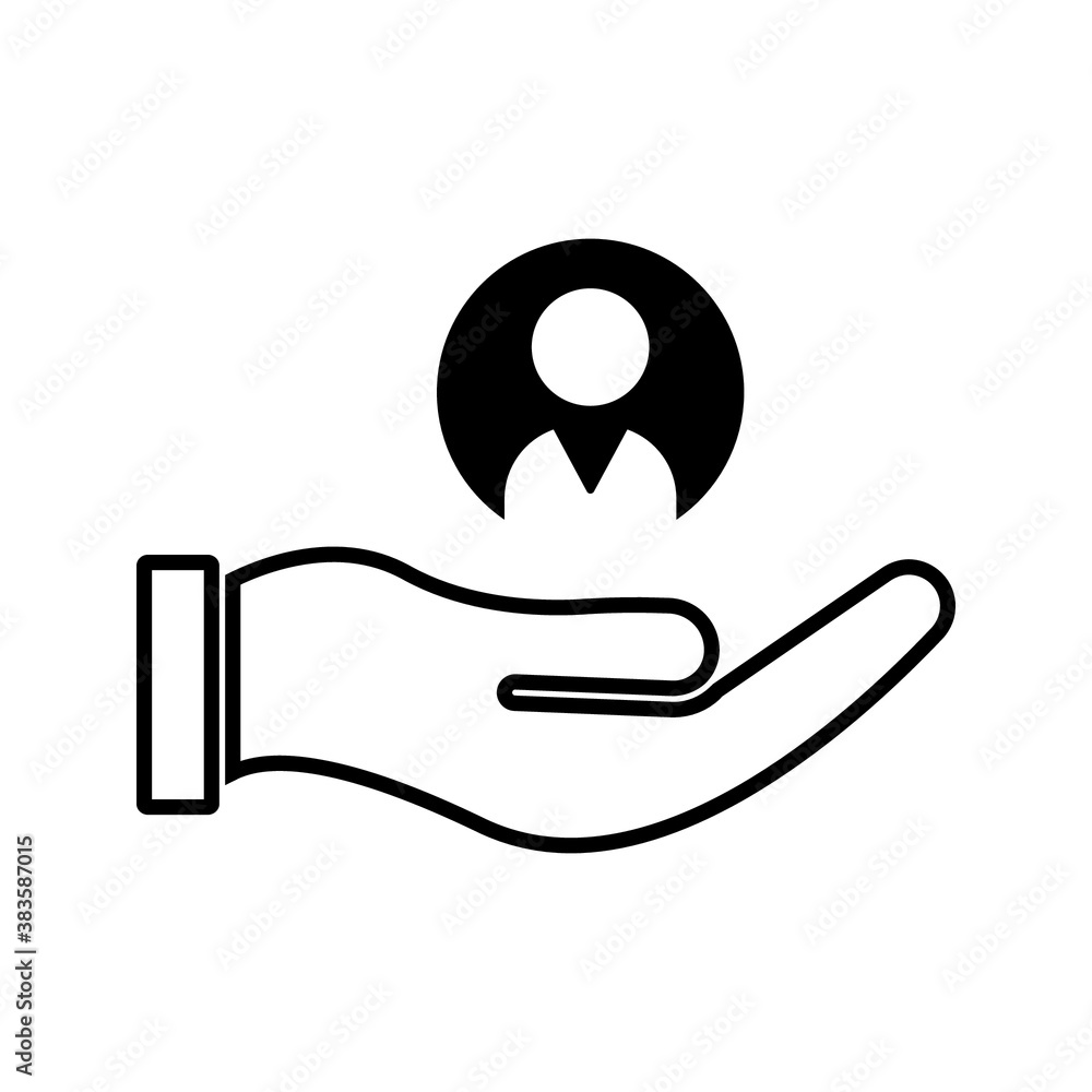 Naklejka premium hand and human Customer care icon. Customer Retention Patient assistance icon. Service support. Safety pictogram. Icon, care, customer, retention, patient, client, help, consumer, vector