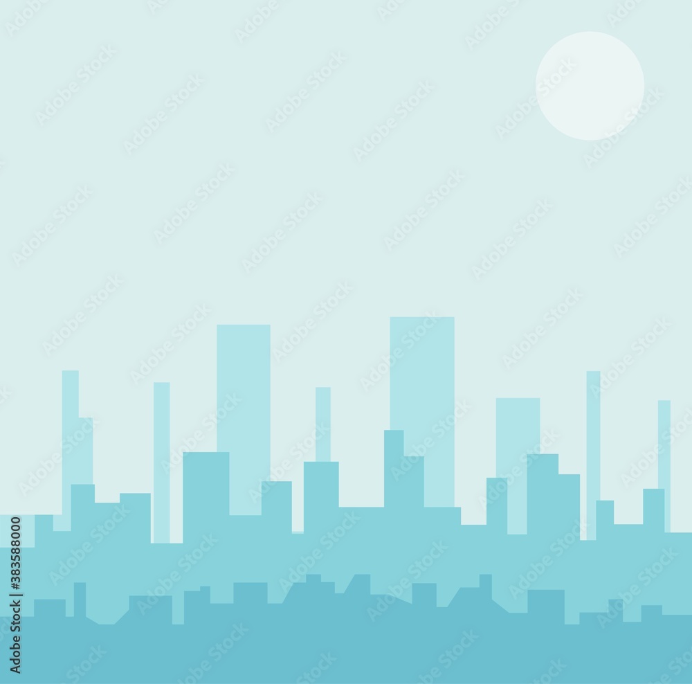 Morning sky and clouds over city silhouette vector cityscape illustration Morning sky and clouds over city silhouette vector cityscape illustration