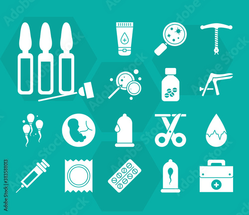 condom and sexual health icon set, silhouette style