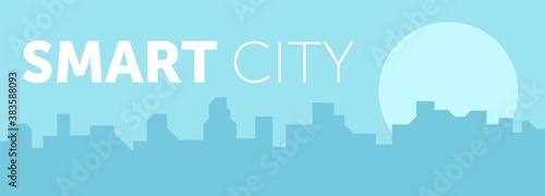 Morning sky and clouds over city silhouette vector cityscape illustration