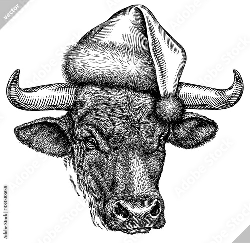 black and white engrave isolated bull vector illustration
