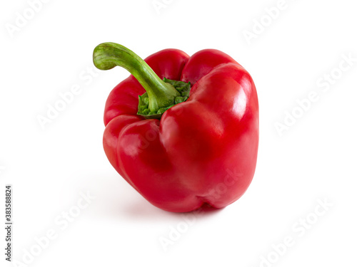 Red shiny bell pepper on a white background