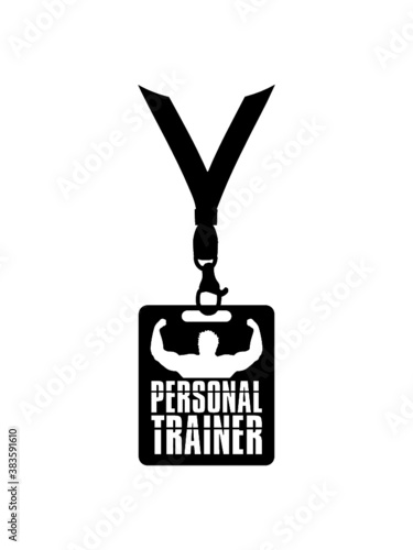 Personal Trainer Ausweis Logo Anhänger Mitarbeiter Halsband Design Bodybuilder 