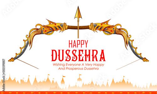 illustration of Bow and Arrow of Rama in festival of India background for Dussehra