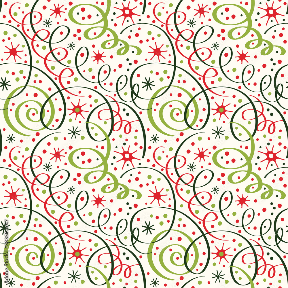 Christmas pattern with serpentine, stars and confetti. Christmas pattern with serpentine, stars and confetti.