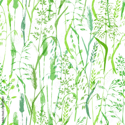 Fototapeta Naklejka Na Ścianę i Meble -  Meadow grass seamless pattern in green colors