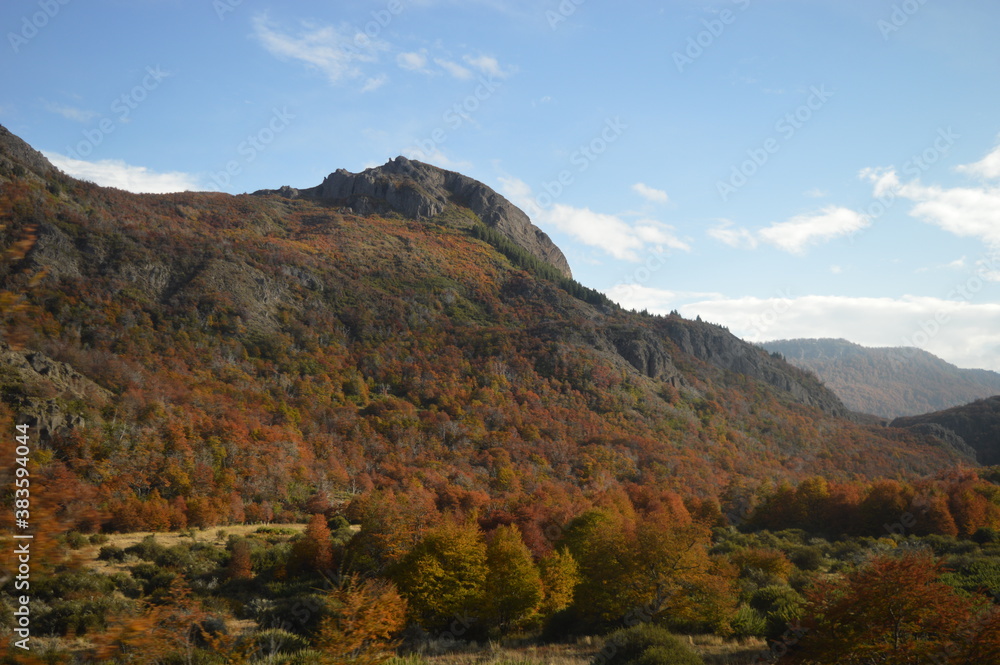 Autumn hiking in the mountains and lake district of San Martin de Andes in Argentina