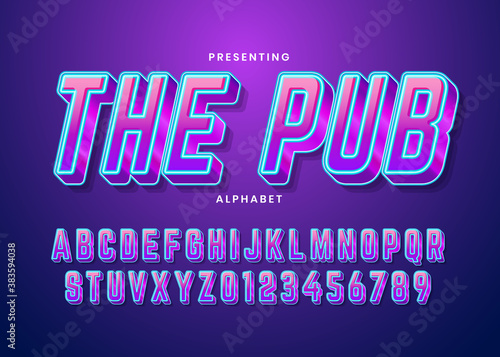 Retro Futuristic 80s font style. Vector alphabet with chrome effect template for game title, poster headline, old style
