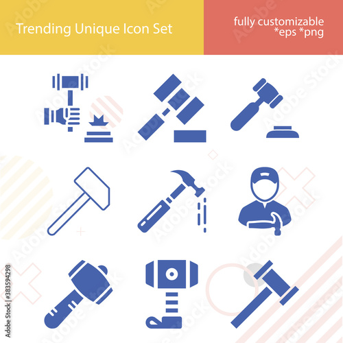 Simple set of piano action related filled icons.