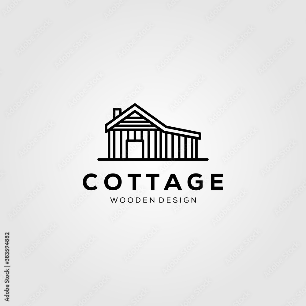 line art cottage village logo vector illustration
