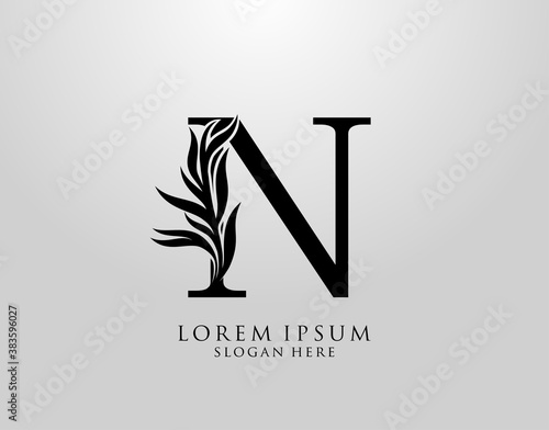 Letter N logo Nature Leaves Logo  alphabetical leaf icon.