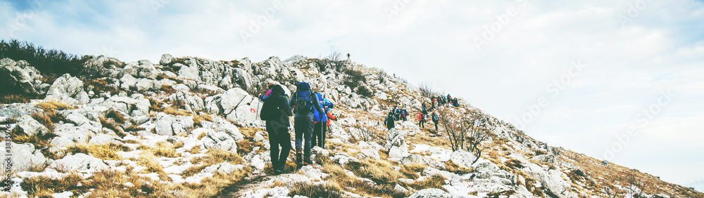 Trekking Group People Outdoor Nature Healthy Activity Mountain 