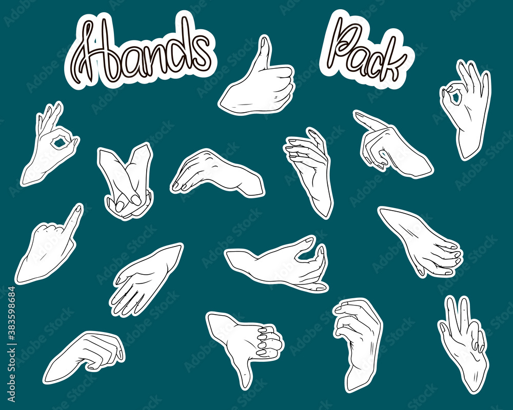 Vector hands drawn in cartoon style different gestures