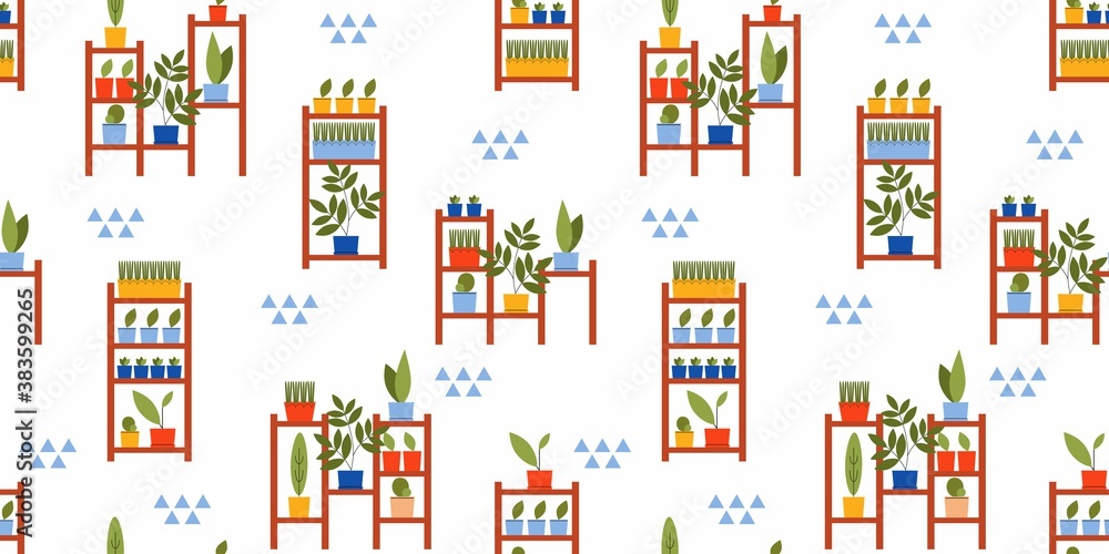 Houseplant seamless pattern. Vector flat illustration Houseplant seamless pattern. Vector flat illustration