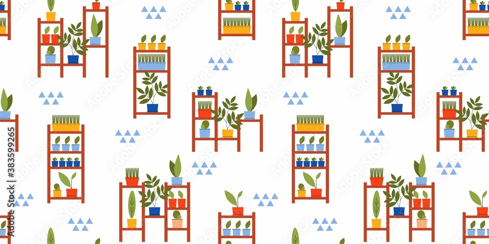 Houseplant seamless pattern. Vector flat illustration