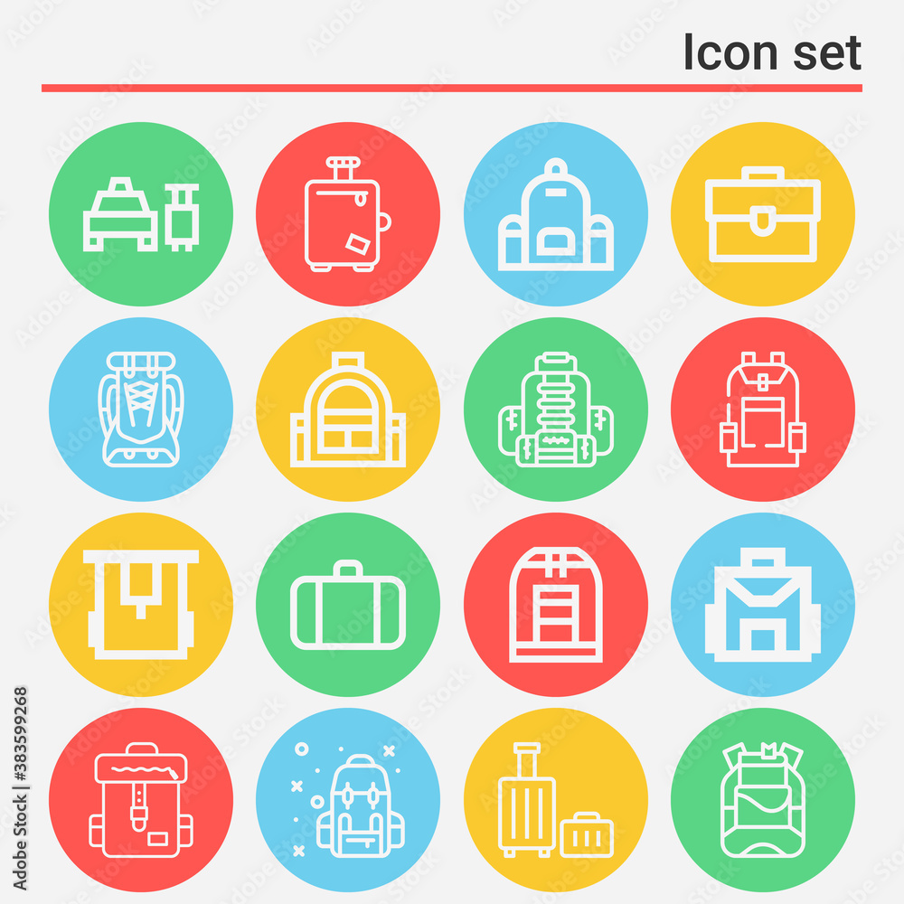 16 pack of traveling bag lineal web icons set 16 pack of traveling bag lineal web icons set
