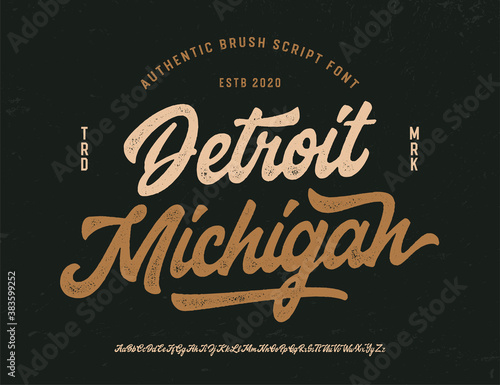  Original Brush Script Font " Detroit, Michigan ". Retro Typeface. Vector Illustration.