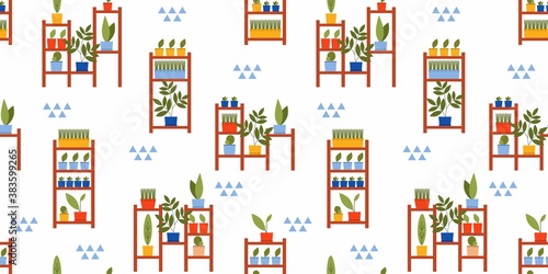 Houseplant seamless pattern. Vector flat illustration