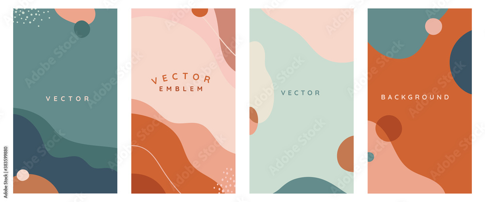 Vector set of abstract creative backgrounds in minimal trendy style with copy space for text -