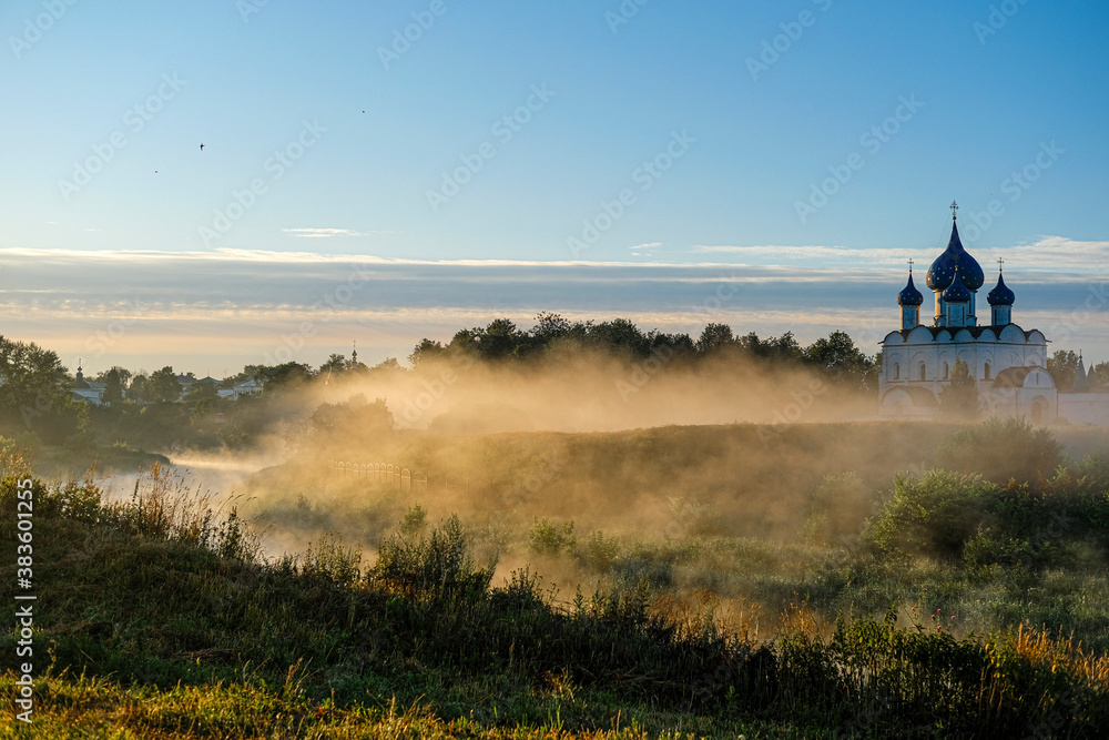 Landscape with the image of russian town Suzdal at sunrise Landscape with the image of russian town Suzdal at sunrise